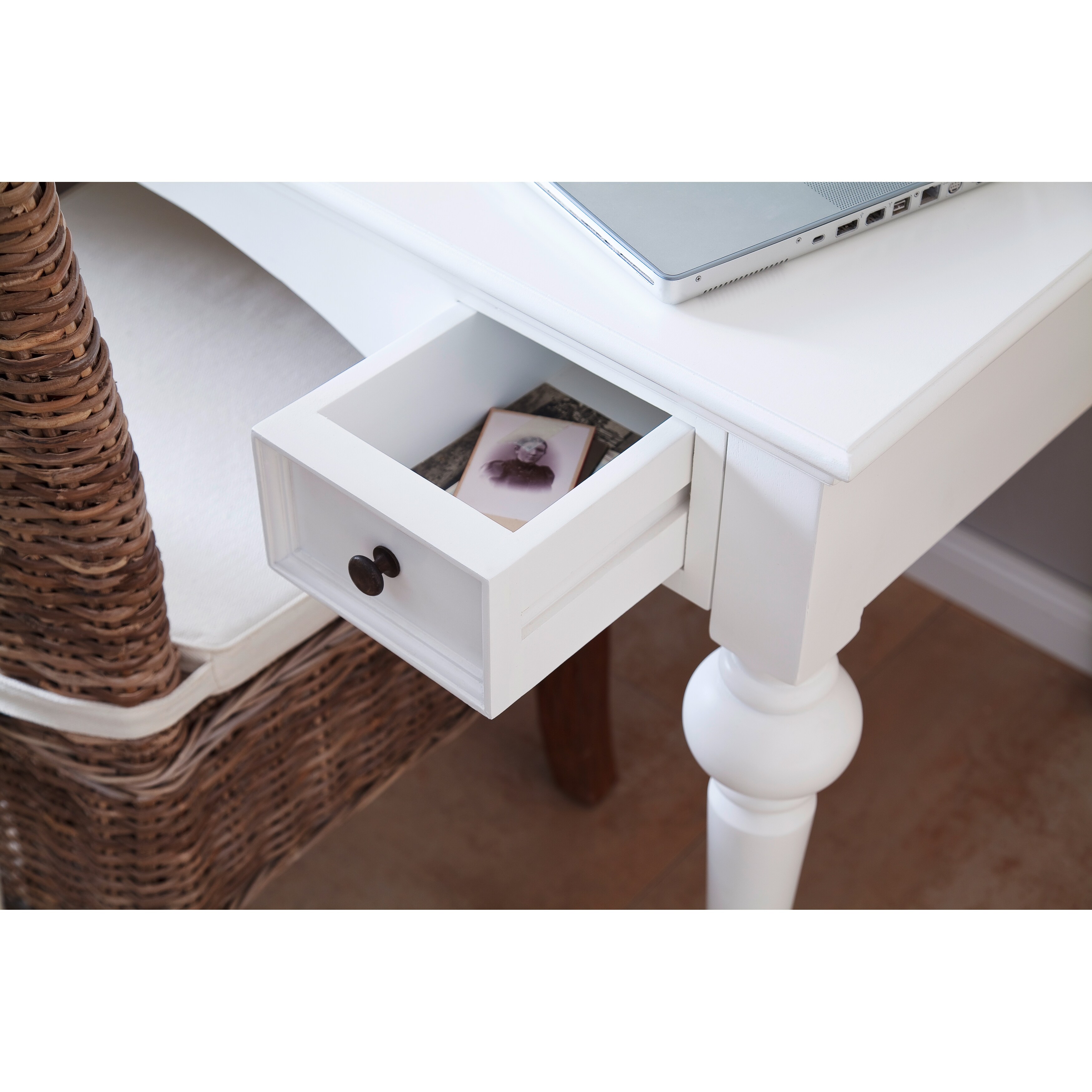 NovaSolo Provence French Country White Desk Solid Mahogany Frame
